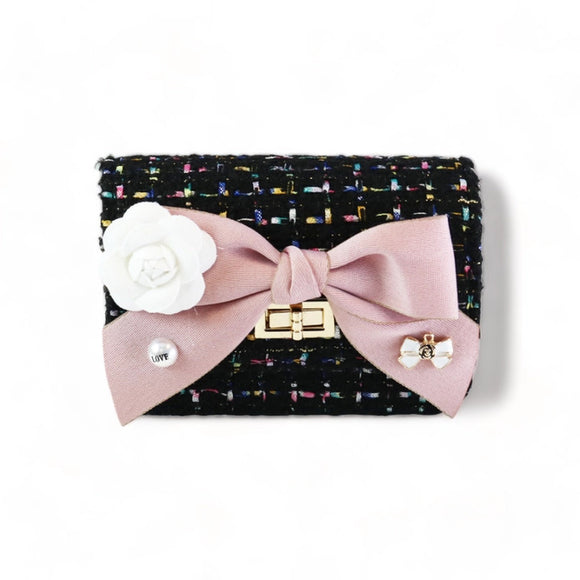 Doe a Dear Black Floral Bow Purse