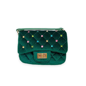 Doe a Dear Colorful Studs Velvet Quilted Purse Green