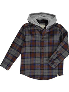 Me and Henry Brown/Grey/Blue Plaid ERIN Hooded Woven Shirt