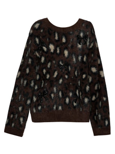 Hannah Banana Fuzzy Cheetah Sweater with Bow Applique