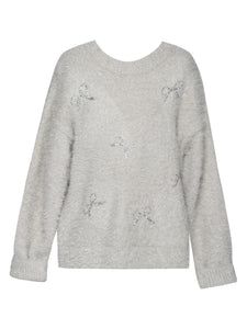 Hannah Banana Fuzzy Metallic Sweater with Sequin Bows