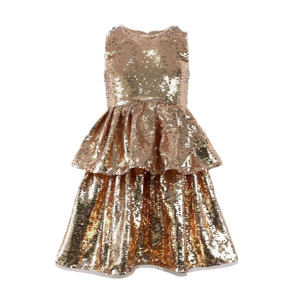 Lola Gold Sequin Tier Dress