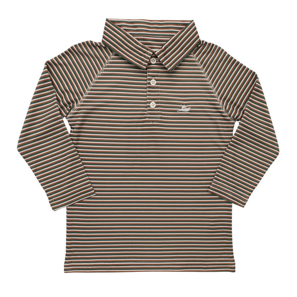 SouthBound Long Sleeve Polo in Green/Fog/Brown