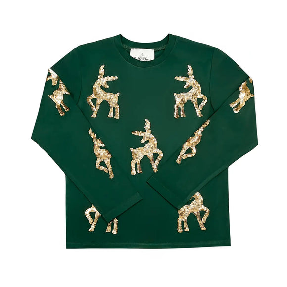 Belle Cher Green Reindeer Long Sleeve