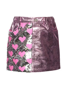 Baby Sara Heart Sequin Faux Leather Skirt