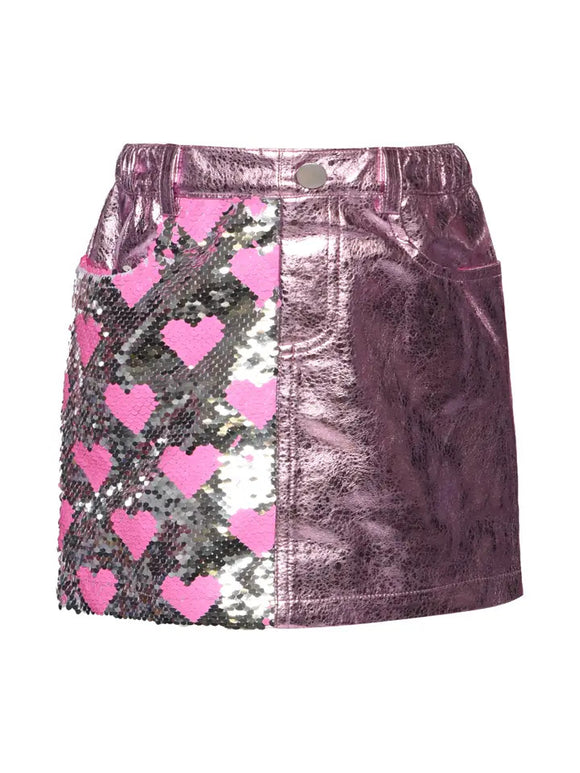 Baby Sara Heart Sequin Faux Leather Skirt