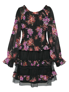 Hannah Banana Black floral Mesh Dress