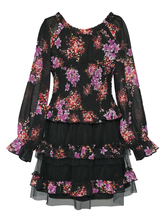 Hannah Banana Black floral Mesh Dress