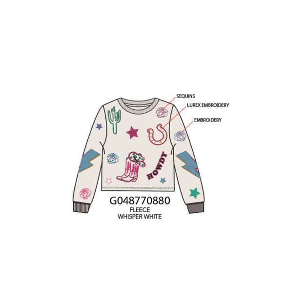 Paper Flower Howdy Sequin Sweatshirt