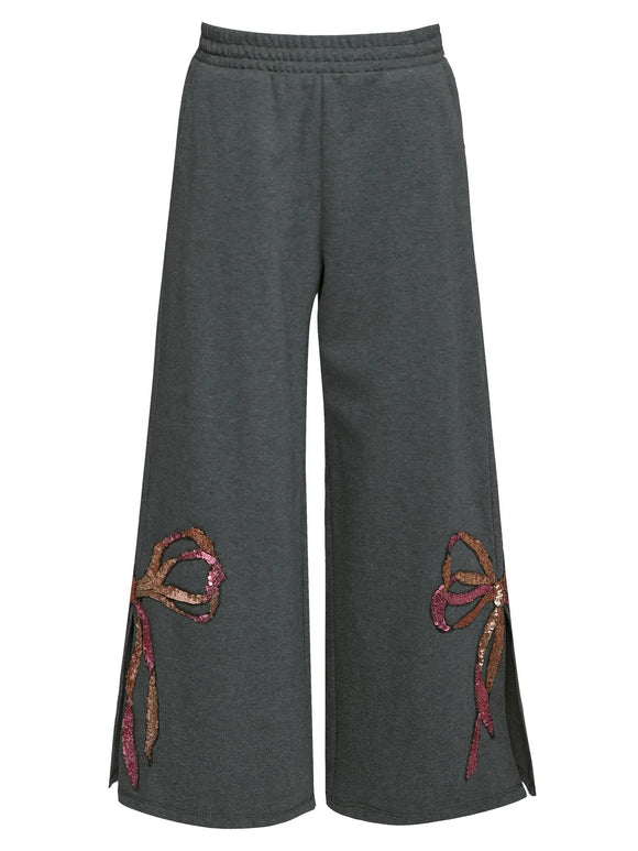 Hannah Banana Sequin Bow Knit Pant with Side Slits