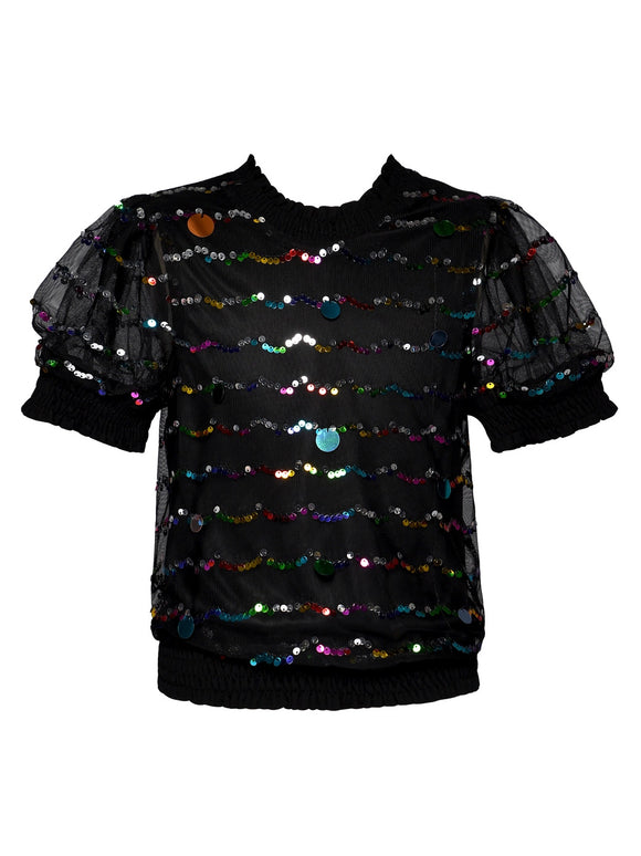 Hannah Banana Sequin Mesh Top