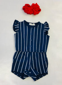 Miles Baby Baseball Stitch Ruffle Sleeve Romper