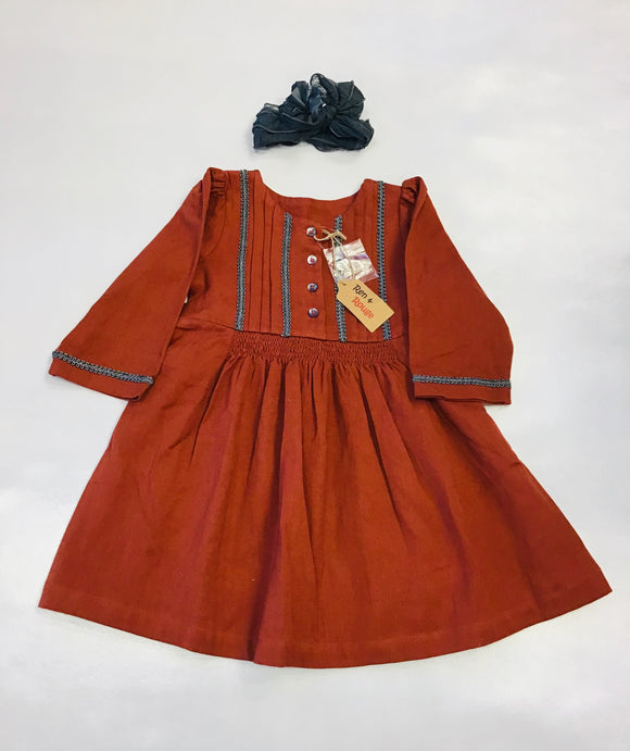 Ren & Rouge Rust Herringbone Dress