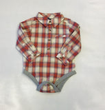 Me and Henry Jasper Coral/cream plaid woven onesie